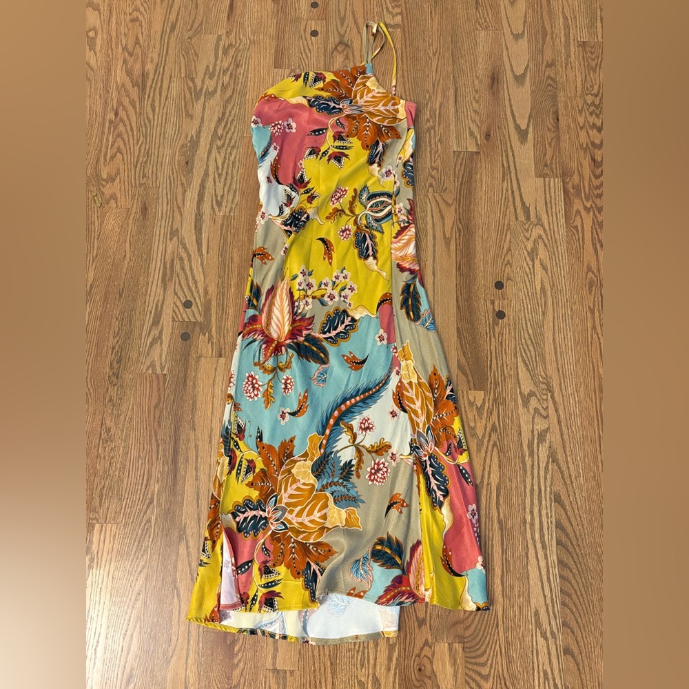 Anthropologie Tropical Strapless Dress with Floral Print